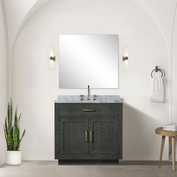 Black Oak Bath Vanity 36 In. W X 22 D, Marble Countertop And Faucet, Soft Close, Body Single 36"x22", Faucet , Solid Wood Construction