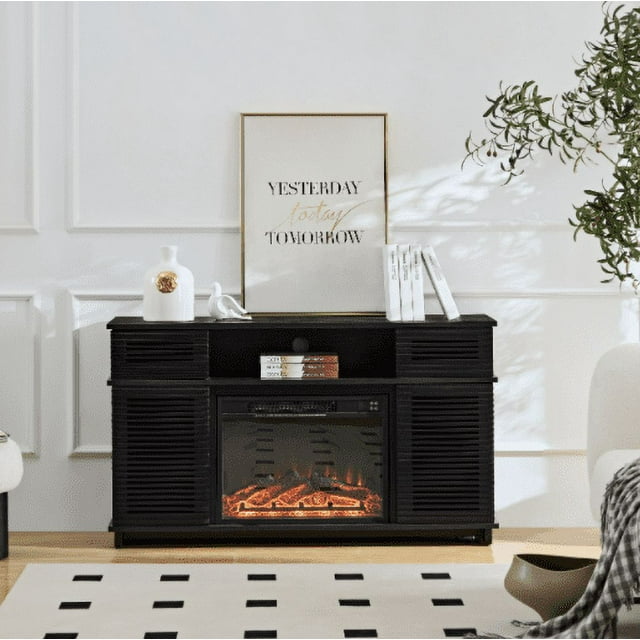 Black Oak Fireplace TV Stand with Remote Control, Adjustable Shelving