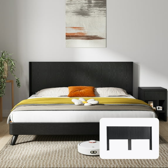 Black Oak King Headboard - 80" Wide Modern Wood Headboard, Wall Mount Fluted Panel, Farmhouse Design, Solid Wood & MDF Construction, Bedroom Decor
