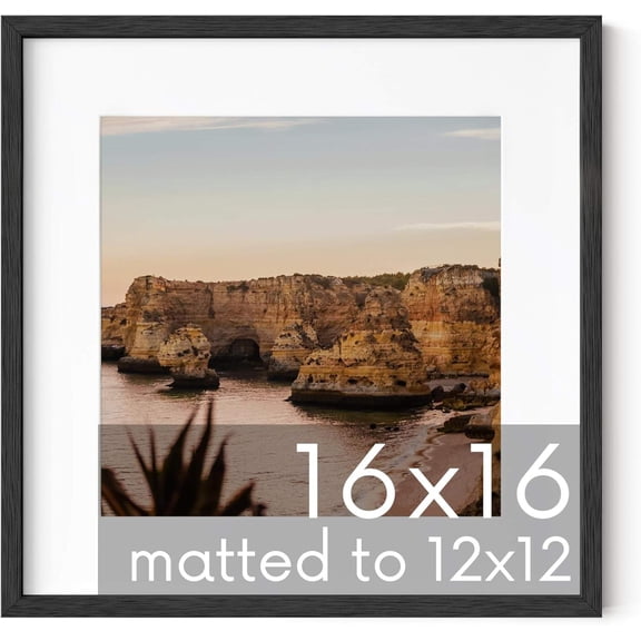 Black Oak Wood 16x16 Picture Frame with Mat Modern Square Minimalist Frame for Posters and Prints (Set of 1)