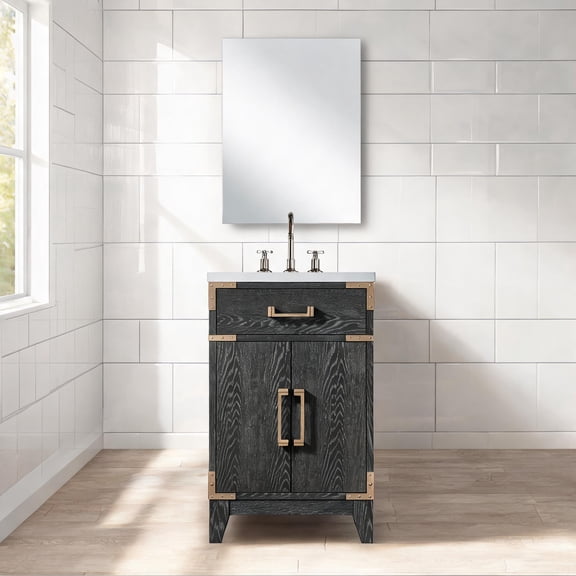 Black Oak Wood Classic Black 20-Inch Single Bathroom Vanity for Small Powder Room Storage, Minimalist Style