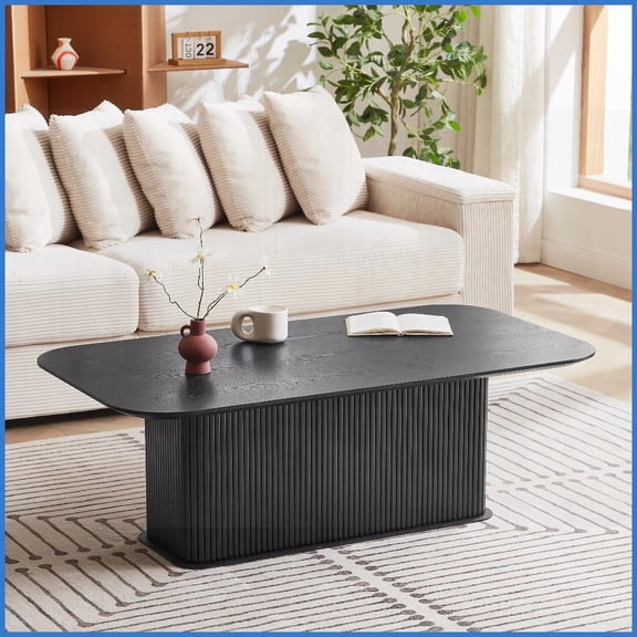Black Oak Wood Coffee Table with Black Metal Feet – Easy-Clean & Eco-Friendly for Living Room