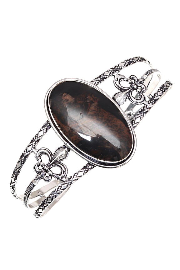 Black Obsedian Gemstone Gift For Her Jewelry Cuff Bracelets 7''Adjustable