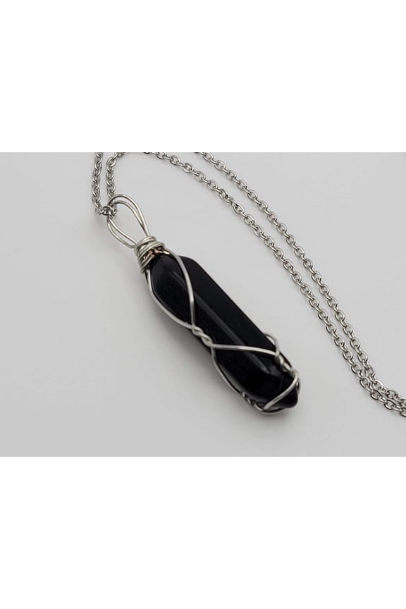 Black Obsidean Point Necklace Wire wrapped Silver