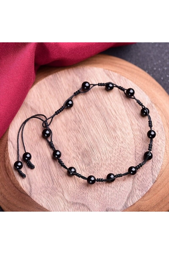 Black Obsidian Beads Healing Reiki Protection Women Anklet Bracelet Gift