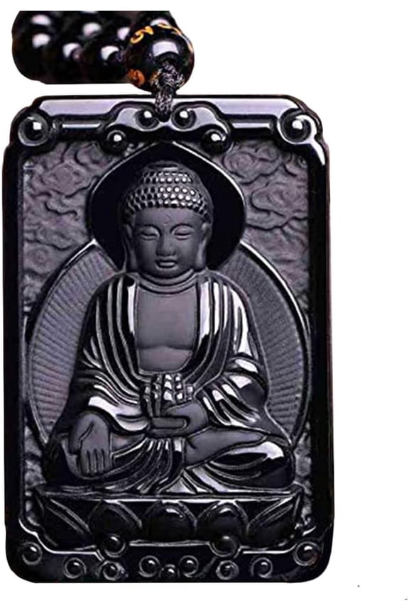Black Obsidian Buddha Jade Amulet Talisman Necklace