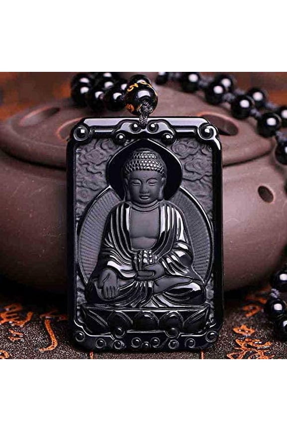 Black Obsidian Buddha Jade Pendant, Zodiac Bodhisattva Amulet Talisman,Healing Crystal Stone Amulet Pendant (Include Certificate)