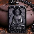 thumbnail image 1 of Black Obsidian Buddha Jade Pendant, Zodiac Bodhisattva Talisman,Healing Crystal Stone Amulet (Certificate), 1 of 7