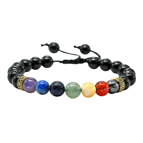 Black Obsidian Chakra Crystal Bracelet - 8mm Beaded Bracelet and Healing Stones