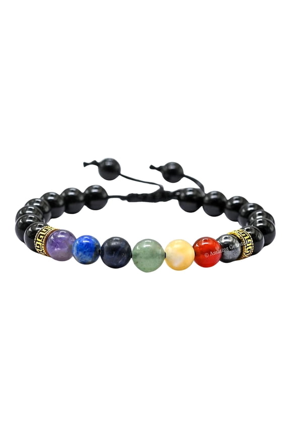 Black Obsidian Chakra Crystal Bracelet - 8mm Beaded Bracelet and Healing Stones
