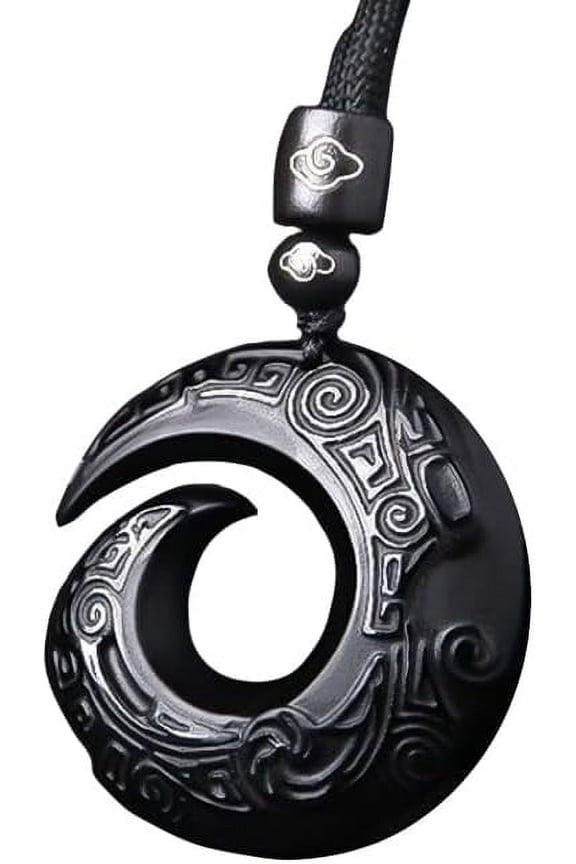 Black Obsidian Circle Lucky Peace Auspiciou Amulet Necklace,Jade Talisman Personalized Necklace