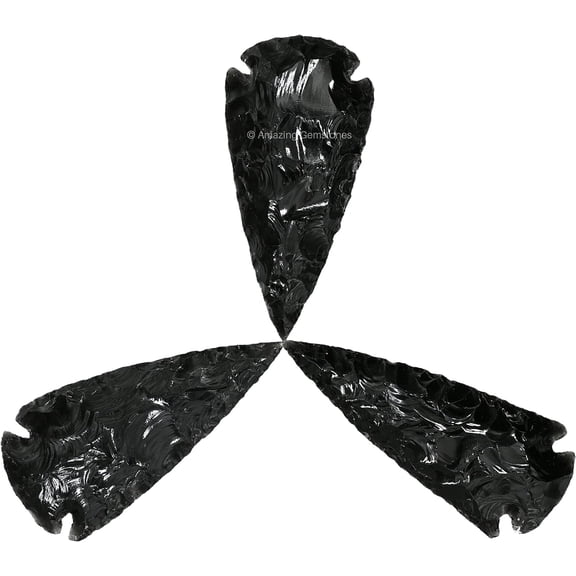 Black Obsidian Crystal Arrow Head Stone 3 Pieces (2" to 3" Inch)
