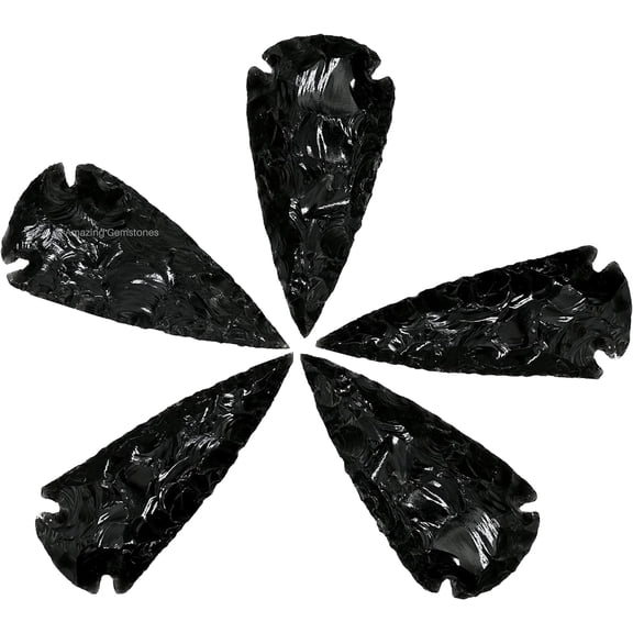 Black Obsidian Crystal Arrow Head Stone 5 Pieces (1" to 1.5" Inch)