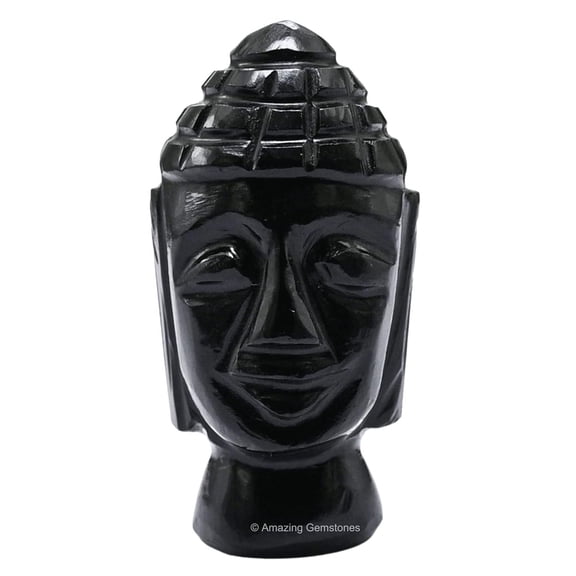 Black Obsidian Crystal Buddha Head Statue for Zen
