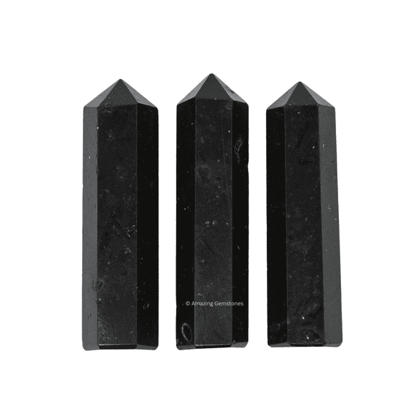 Black Obsidian Crystal Hexagonal Points, DIY Jewelry Making (3 pcs)