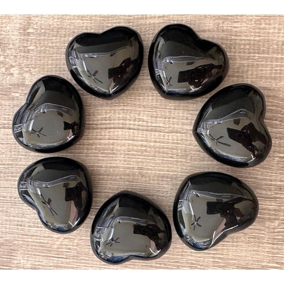 Black Obsidian Gemstone Hearts, Polished Black Obsidian Puffy Hearts, Black Obsidian Palm Stone, Black Obsidian Heart (10 Hearts)