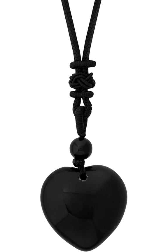 Black Obsidian Gothic Heart Pendant Necklace with Braided Cord, Goth Jewelry Gift for Men and Women