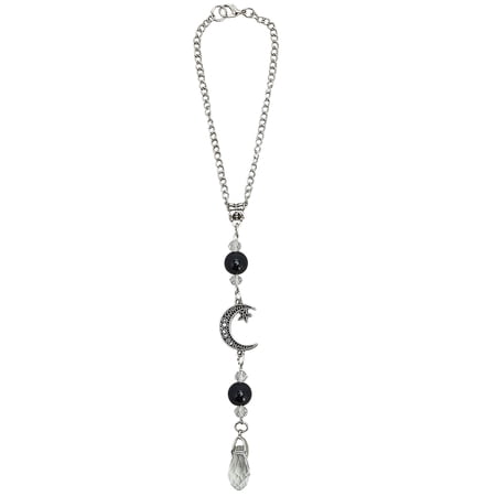 Black Obsidian Hanging Car Charm Stone Auto Rear View Mirror Ornament Dangling Moon Bead Boho Cute Rearview Mirror Pendant Car Interior Decor Accessories