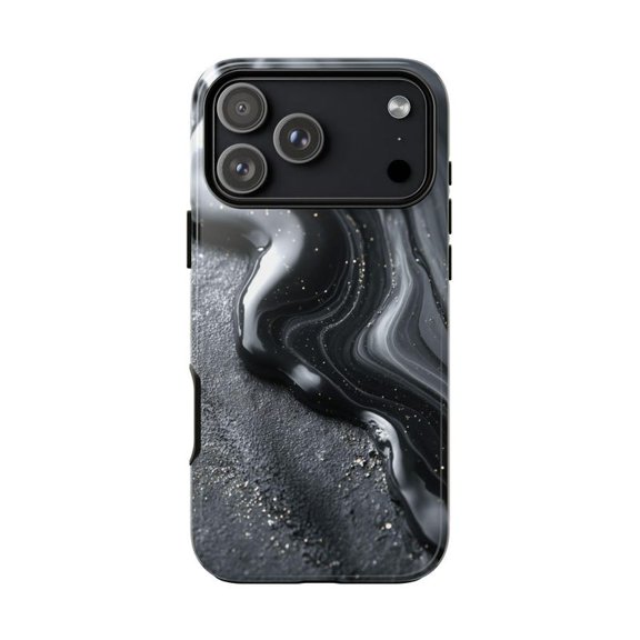 Black Obsidian Liquid Marble Resin Case with iPhone 17 to 11 Pro Max
