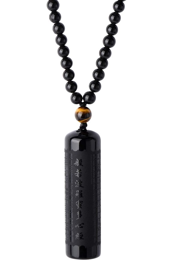 Black Obsidian Necklace Tiger Eye Beads Stone Pendant Chakra Mala Necklace for Men Women
