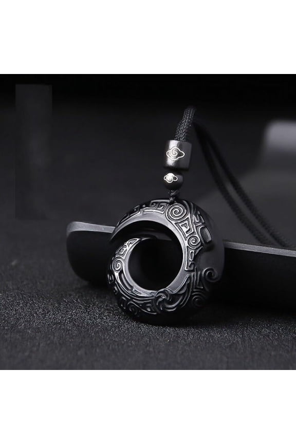 Black Obsidian Peace Auspiciou Amulet Necklace,Luckcy Bird Jade Talisman Necklace