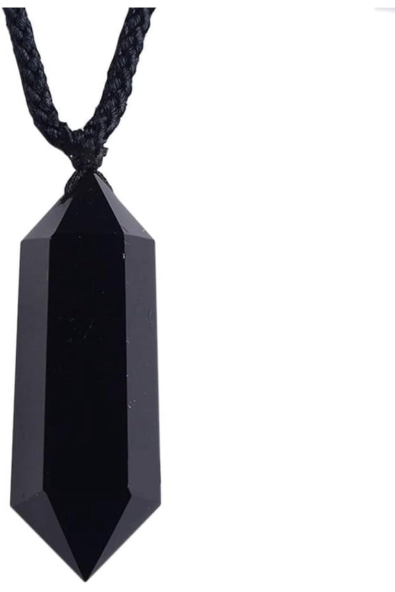 Black Obsidian Pendulum Necklace,Healing Crystal Raw Obsidian Chakra Necklace,Black Obsidian