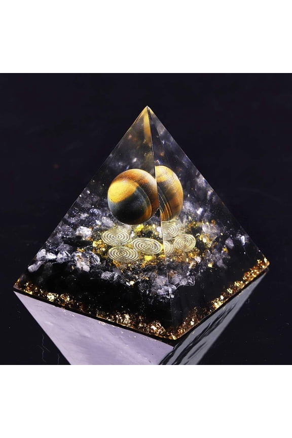 Black Obsidian Pyramid Tiger Eye Pyramid,Yoga Meditation Resin Handicraft EMF Protection Home Ornaments(Extra Large,8CM)