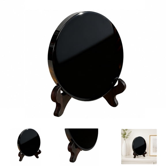 Black Obsidian Scrying Mirror, 60mm Round Obsidian Stone Disc for Divination, Meditation, Feng Shui and Home Altar Decor