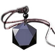 Black Obsidian Star of David Amulet Hexagram Protection Shield Talisman Necklace