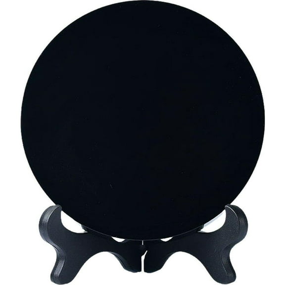 Black Obsidian Stone Natural Crystal Polished Scrying Mirror Stone Circle Disc with Stand for Home Office Desk Meditation Divination
