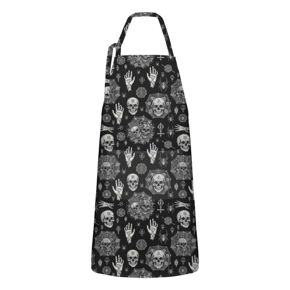 Black Occult Symbol Pattern Apron-Garden Aprons for Women with Pockets-Cotton Linen Waterproof Kitchen Cooking Gardening Aprons Adjustable for Kitchen,Cooking,BBQ and Salon 33x27 Inch
