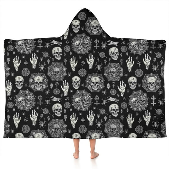 Black Occult Symbol Pattern Hooded Bath Towel,50"x30" for Ages 3 To 12 Kids, Quick Dry Lightweight Soft Microfiber Hood Beach Towel Cover Up for Kids