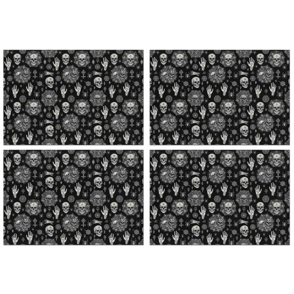 Black Occult Symbol Pattern Summer Placemats Table Placemats Set Of 4-Linen Kitchen Washable Placemats Table Mats 11.8"x17.7" Non-Slip Heat Resistant