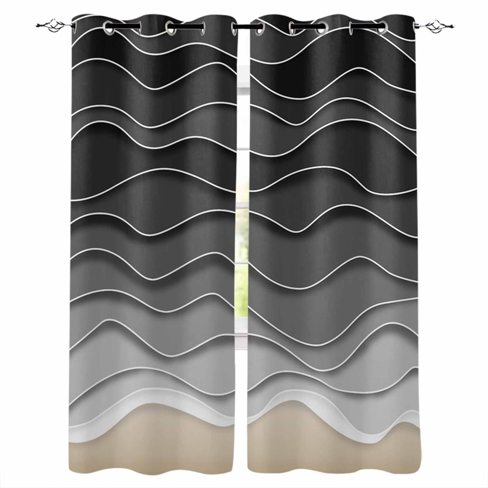 Black Ocean Waves Blackout Curtains for Bedroom Living Room Darkening ...