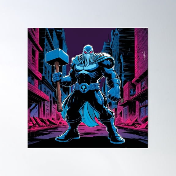 Black Octopus Captain Comic City Poster Wall Art, Modern Wall Decor For Living Room Bedroom, 17x17 UNFRAMED