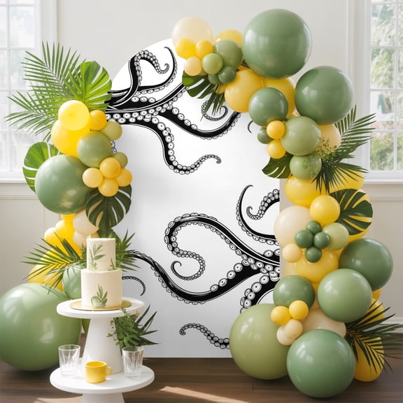 Black Octopus Tentacles Arch Backdrop Cover, 5FT, Vintage Nautical Giant Squid Spandex Arch Covers Double-Sided Backdrop for Wedding Birthday Party Photo Background Decoration