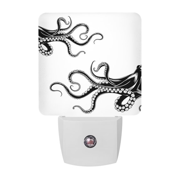 Black Octopus Tentacles LED Night Light, Vintage Nautical Giant Squid Night Lights plug into Wall with Smart Sensor Dusk to Dawn Sensor for Nursery Bedroom 2.95x4.5in