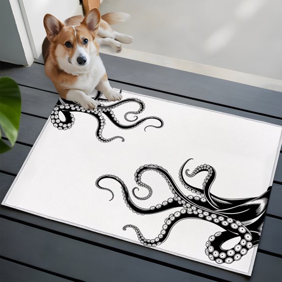 Black Octopus Tentacles Small Area Rugs 2x3 Vintage Nautical Giant Squid Entryway Rugs Washable Door Mat, Low-Profile Area Rugs Non Slip Floor Carpet for Living Room Bedroom Home Office