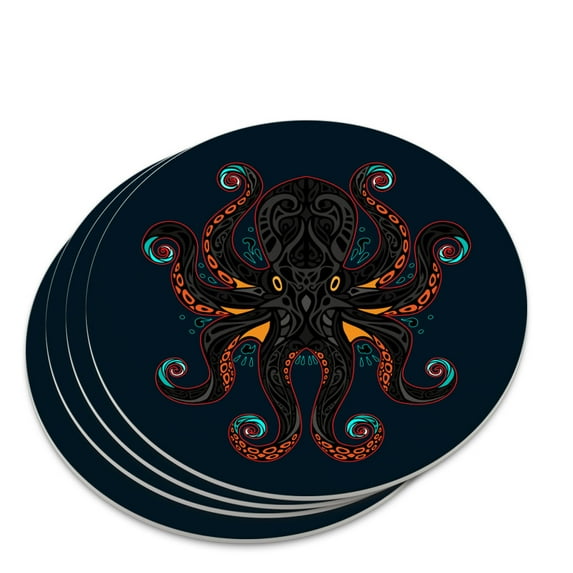 Black Octopus in the Abyss Novelty Coaster Set