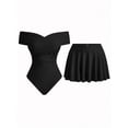 thumbnail image 1 of Black Off-Shoulder One-Piece Swimsuit With Skirted Bottom, 1 of 30