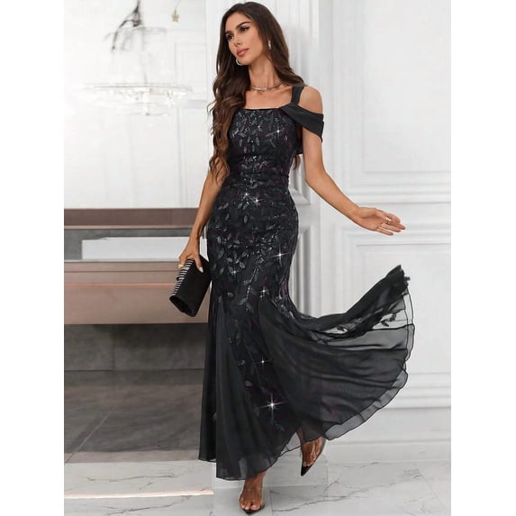 Black Off-Shoulder Sequin Mermaid Evening Gown For Formal Party Prom