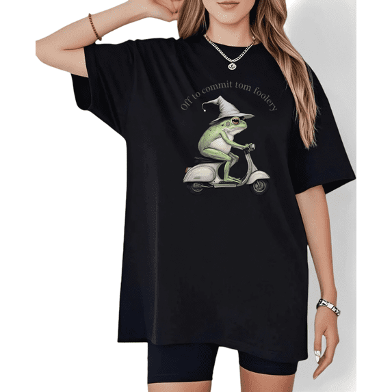 Black Off To Commit Tom Foolery Frog Graphic Tees Print Tshirt Casual Shirts For Women Humor And Daily Wear Tops S-5XL