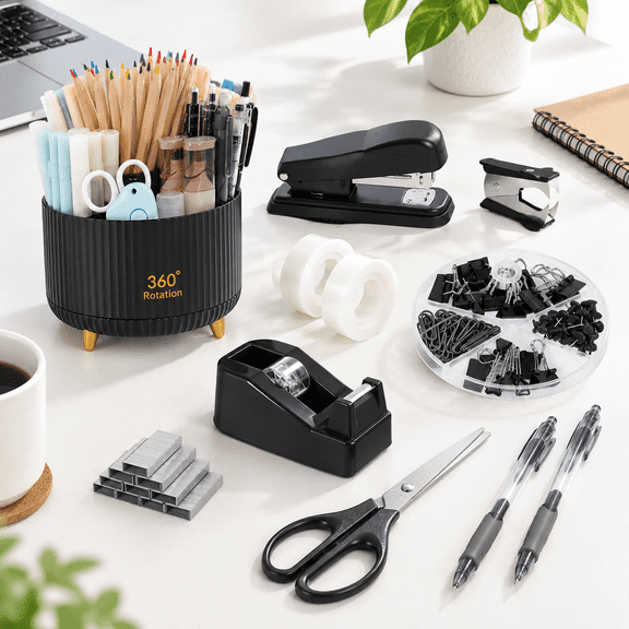 Black Office Supplies With Pencil Holder Desk Accessories 11pcs