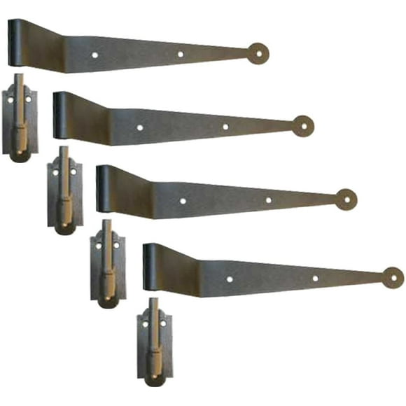 The Black Offset Strap Lift Off Pintle Hinge 11" x 2 5/8" Wrought Iron Pin Hinges for Shutters, Exterior Window Doors or Gates Offsets with Hardware Pack of 4
