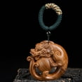 thumbnail image 1 of Black Oil Cypress Wood Carved Safety Buckle Pendant Hand Handle Ornament Traditional Pocket Figurine Spiritual Decoration, 1 of 6