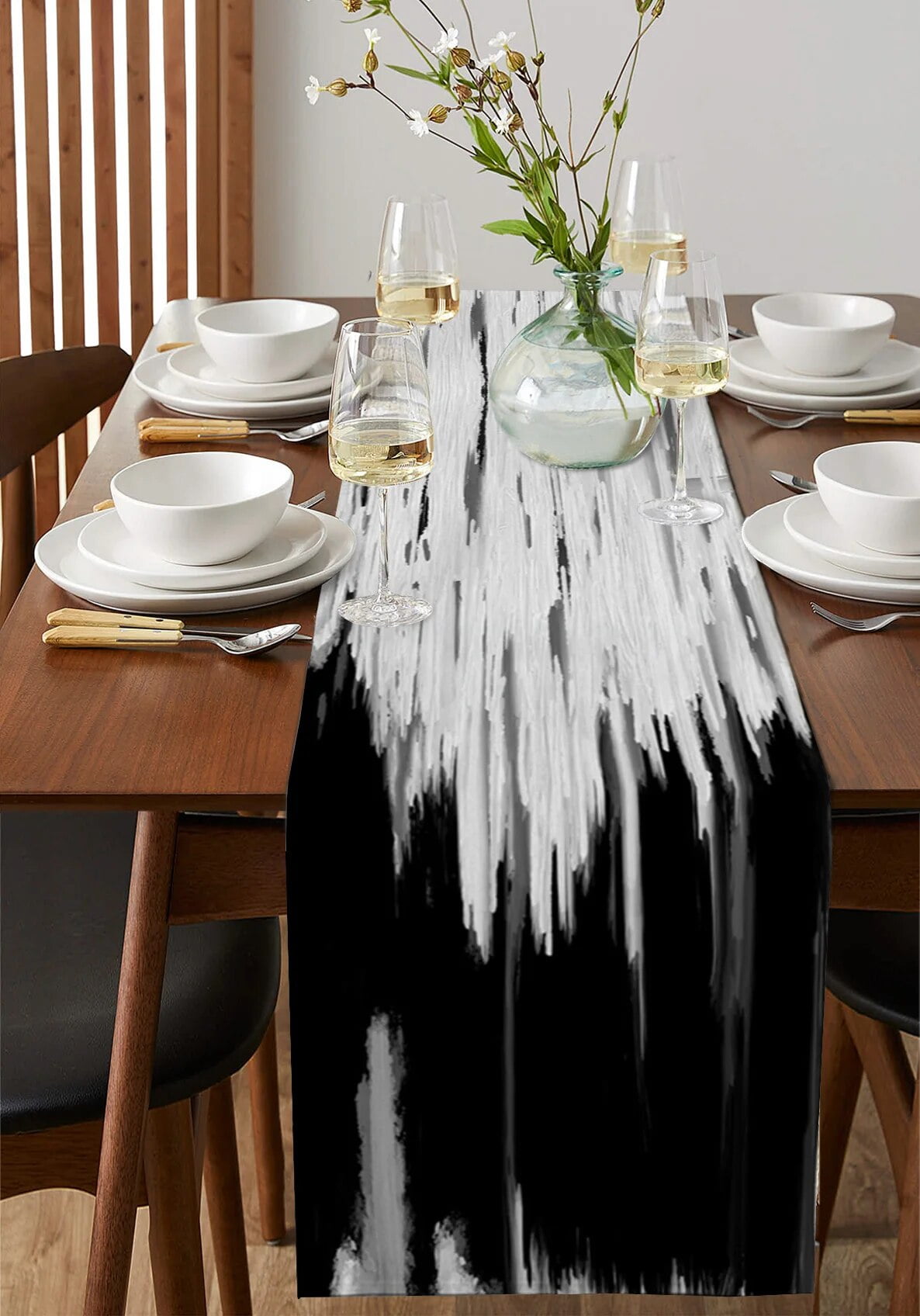 Black Oil Painting Abstract Texture Table Runner Wedding Coffee Table