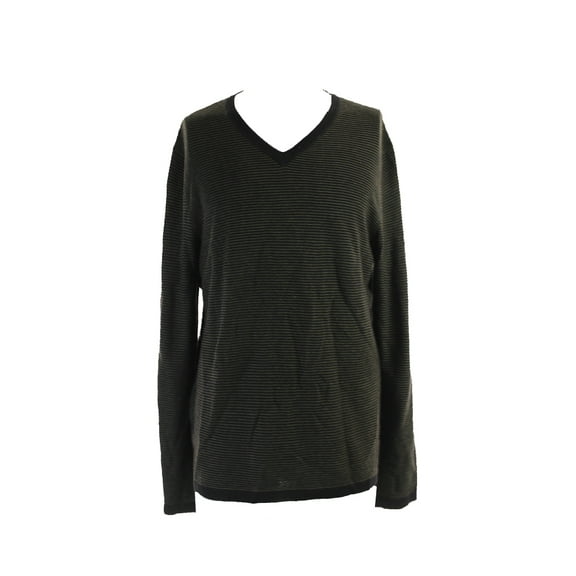 Black Olive Ribbed V-Neck Sweater S