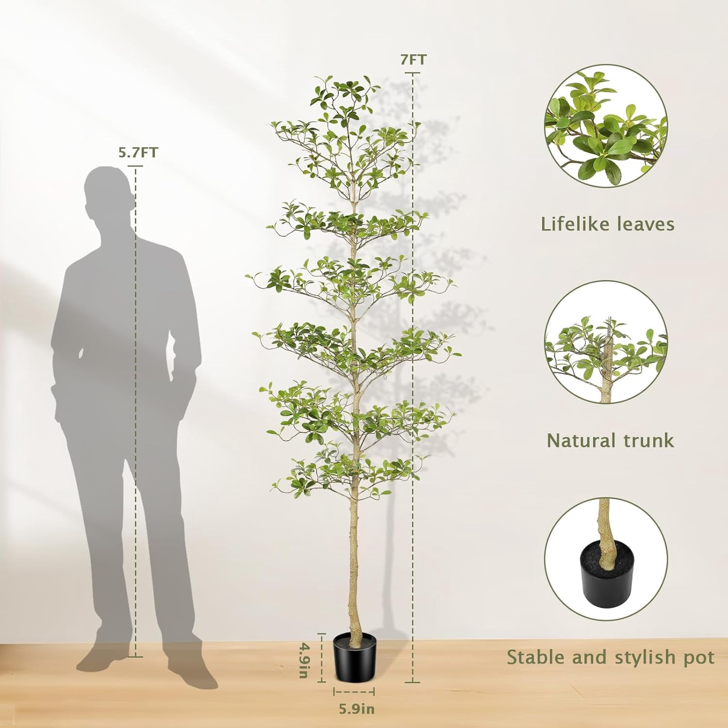 Black Olive Tree 7ft - Faux Black Olive Tree with Natural Trunk and ...