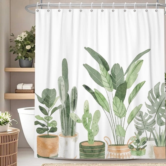 Spring Cactus Shower Curtain Tropical Succulent Bath Curtain for Bathroom Decor with Hooks 72x72 in