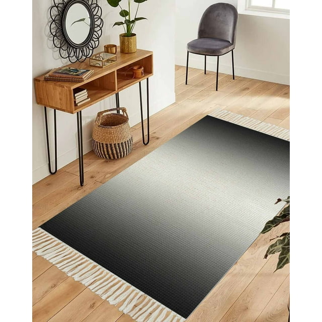 Black Ombre Area Rug 3x5ft Woven Runner Rug,Black Grey White Gradient